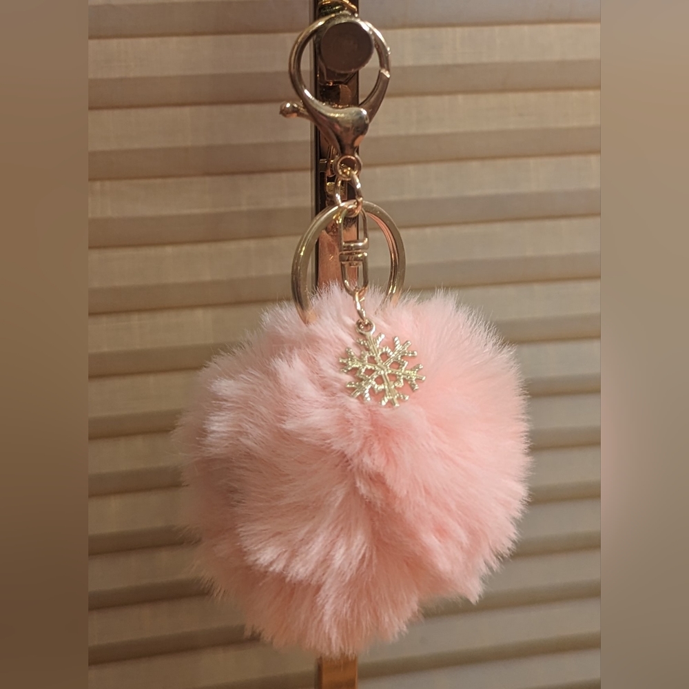 Light Pink Snowflake Pom-pom Purse Charm/Keychain